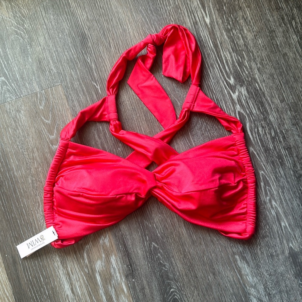 NWT Victoria’s Secret coral red pink halter cross cross back swim bikini top L
